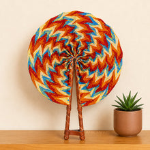 Load image into Gallery viewer, African Hand fan - Ankara print Hand fan - Orange Blue Ayim
