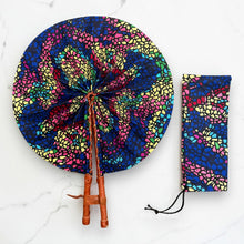 Load image into Gallery viewer, African Hand fan - Ankara print Hand fan - Blue Pink Mensah
