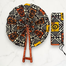 Load image into Gallery viewer, African Hand fan - Ankara print Hand fan - Mustard Brown Aidoo
