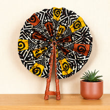 Load image into Gallery viewer, African Hand fan - Ankara print Hand fan - Mustard Brown Aidoo
