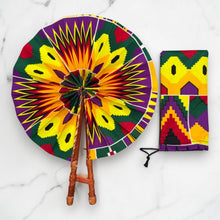 Load image into Gallery viewer, African Hand fan - Ankara print Hand fan - Yellow Green Tetteh
