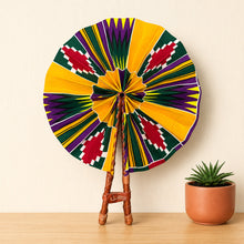 Load image into Gallery viewer, African Hand fan - Ankara print Hand fan - Yellow Green Tetteh

