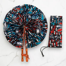 Load image into Gallery viewer, African Hand fan - Ankara print Hand fan - Blue Red Quartey
