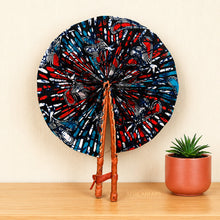 Load image into Gallery viewer, African Hand fan - Ankara print Hand fan - Blue Red Quartey
