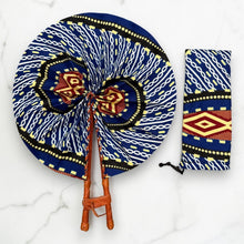 Load image into Gallery viewer, African Hand fan - Ankara print Hand fan - Blue Cream Afful
