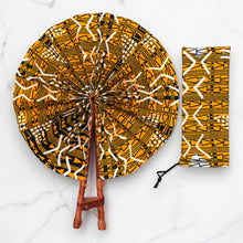 Load image into Gallery viewer, African Hand fan - Ankara print Hand fan - Mustard Black Yeboah
