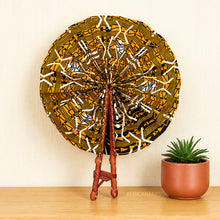 Load image into Gallery viewer, African Hand fan - Ankara print Hand fan - Mustard Black Yeboah
