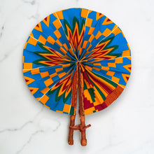 Load image into Gallery viewer, African Hand fan - Ankara print Hand fan - Blue Orange Adomako
