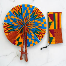 Load image into Gallery viewer, African Hand fan - Ankara print Hand fan - Blue Orange Adomako

