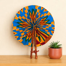 Load image into Gallery viewer, African Hand fan - Ankara print Hand fan - Blue Orange Adomako
