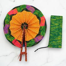 Load image into Gallery viewer, African Hand fan - Ankara print Hand fan - Orange Green Akuffo
