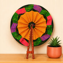 Load image into Gallery viewer, African Hand fan - Ankara print Hand fan - Orange Green Akuffo
