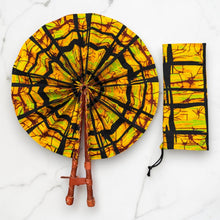 Load image into Gallery viewer, African Hand fan - Ankara print Hand fan - Yellow Black Koranteng
