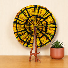 Load image into Gallery viewer, African Hand fan - Ankara print Hand fan - Yellow Black Koranteng
