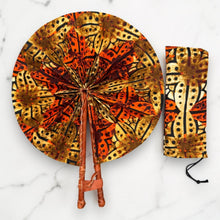 Load image into Gallery viewer, African Hand fan - Ankara print Hand fan - Orange Cream Bonsu
