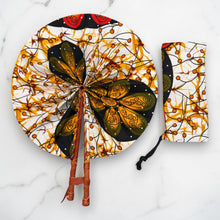 Load image into Gallery viewer, African Hand fan - Ankara print Hand fan - Orange White Acheampong
