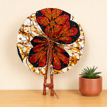 Load image into Gallery viewer, African Hand fan - Ankara print Hand fan - Orange White Acheampong
