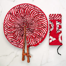 Load image into Gallery viewer, African Hand fan - Ankara print Hand fan - Red White Ansong
