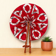 Load image into Gallery viewer, African Hand fan - Ankara print Hand fan - Red White Ansong
