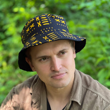 Load image into Gallery viewer, Bucket hat / Fisherman hat with African print - Black / yellow mud - Kids &amp; Adults sizes (Unisex)
