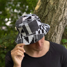 Load image into Gallery viewer, Bucket hat / Fisherman hat with African print - Black / white kente - Kids &amp; Adults sizes (Unisex)
