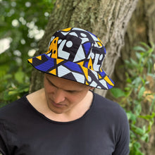Load image into Gallery viewer, Bucket hat / Fisherman hat with African print - Blue Samakaka - Kids &amp; Adults sizes (Unisex)
