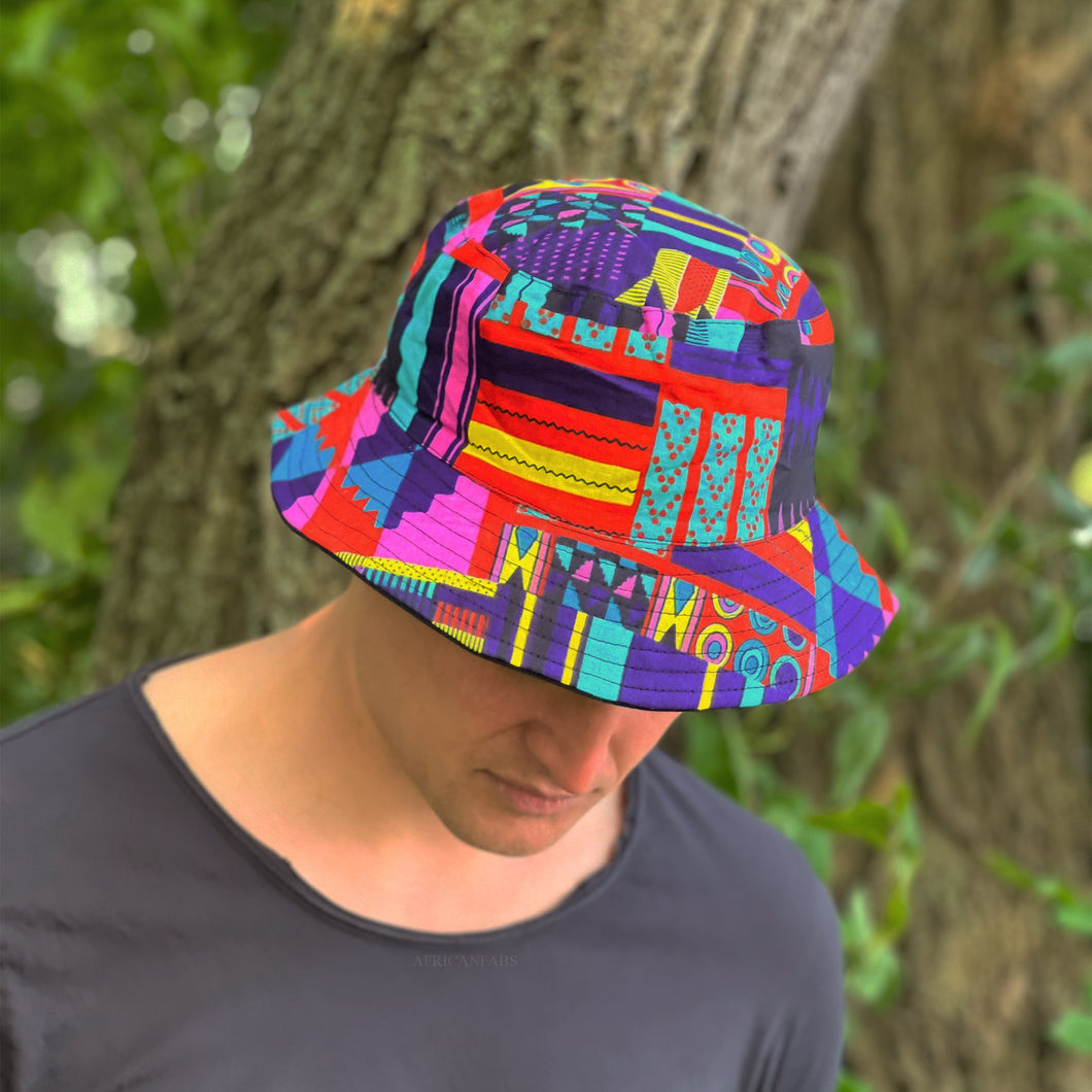 Bucket hat / Vissershoed met Afrikaanse print - Multi color Kente - Kinder- en volwassenenmaten (Unisex)