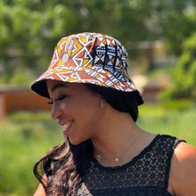 Load image into Gallery viewer, Bucket hat / Fisherman hat with African print - Mustard-Brown Bogolan - Kids &amp; Adults sizes (Unisex)

