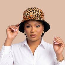 Load image into Gallery viewer, Bucket hat / Fisherman hat with African print - Orange Peach Leopard Spots - Kids &amp; Adults sizes (Unisex)
