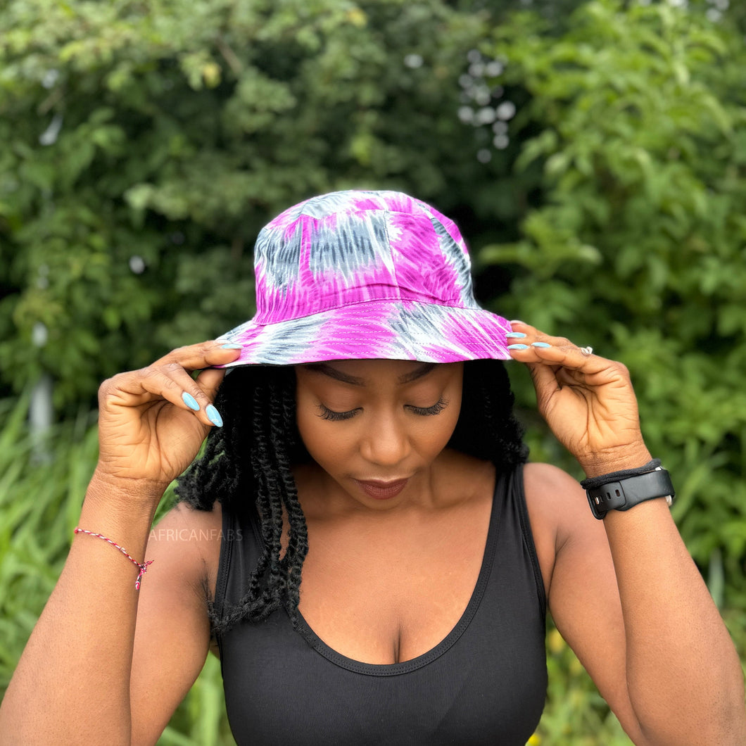 Chapeau bob / Chapeau de pêcheur à imprimé africain - Tie Dye violet - Tailles enfants et adultes (unisexe)