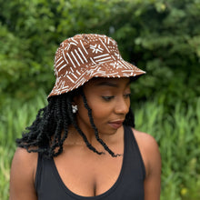 Load image into Gallery viewer, Bucket hat / Fisherman hat with African print - Brown Bogolan - Kids &amp; Adults sizes (Unisex)
