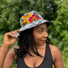 Load image into Gallery viewer, Bucket hat / Fisherman hat with African print - Light Grey Flowers - Kids &amp; Adults sizes (Unisex)
