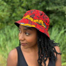 Load image into Gallery viewer, Bucket hat / Fisherman hat with African print - Red Flowers - Kids &amp; Adults sizes (Unisex)
