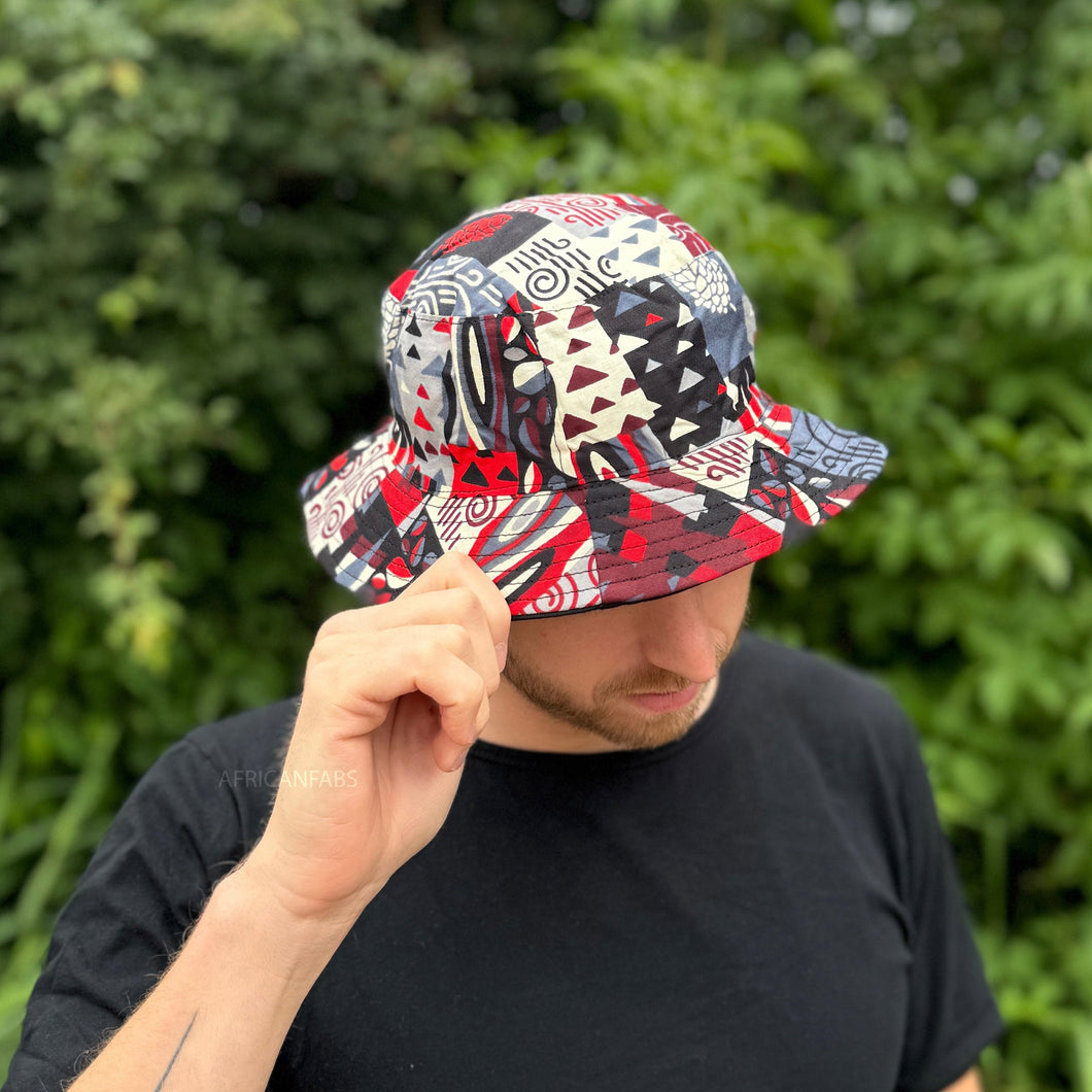 Bucket hat / Fisherman hat with African print - Red shapes - Kids & Adults sizes (Unisex)