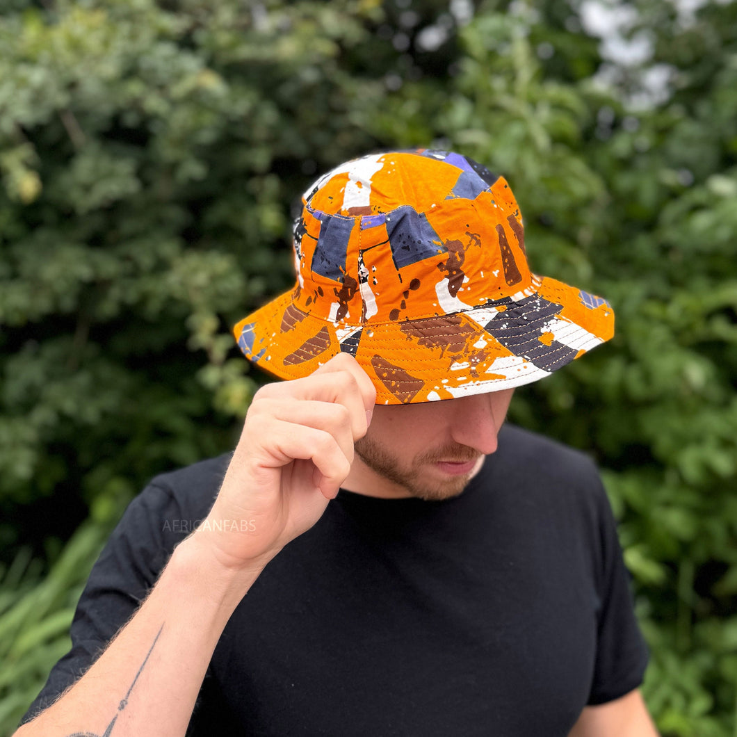 Bucket hat / Vissershoed met Afrikaanse print - Oranje vormen - Kinder- en volwassenenmaten (Unisex)