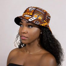 Load image into Gallery viewer, Bucket hat / Fisherman hat with African print -Brown Patterns Bogolan - Kids &amp; Adults sizes (Unisex)
