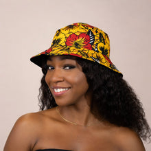 Load image into Gallery viewer, Bucket hat / Fisherman hat with African print - Yellow Flowers - Kids &amp; Adults sizes (Unisex)
