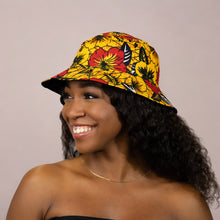 Load image into Gallery viewer, Bucket hat / Fisherman hat with African print - Yellow Flowers - Kids &amp; Adults sizes (Unisex)
