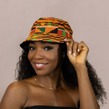 Load image into Gallery viewer, Bucket hat / Fisherman hat with African print - Kente Orange / green - Kids &amp; Adults sizes (Unisex)
