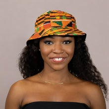 Load image into Gallery viewer, Bucket hat / Fisherman hat with African print - Kente Orange / green - Kids &amp; Adults sizes (Unisex)
