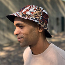 Charger l&#39;image dans la galerie, Chapeau bob / Chapeau de pêcheur avec imprimé africain - Mosaïque Bogolan marron - Tailles enfants et adultes (Unisexe)
