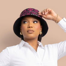 Load image into Gallery viewer, Bucket hat / Fisherman hat with African print - Pink Black Bogolan Symbols - Kids &amp; Adults sizes (Unisex)
