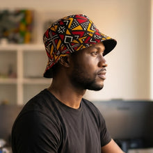 Load image into Gallery viewer, Bucket hat / Fisherman hat with African print - Red Bogolan Geometry - Kids &amp; Adults sizes (Unisex)

