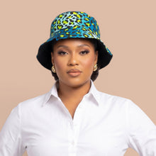 Load image into Gallery viewer, Bucket hat / Fisherman hat with African print - Turquoise Blue Leopard Spots - Kids &amp; Adults sizes (Unisex)
