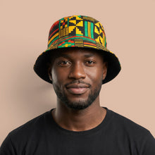Load image into Gallery viewer, Bucket hat / Fisherman hat with African print - Black Green Kente - Kids &amp; Adults sizes (Unisex)
