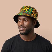 Load image into Gallery viewer, Bucket hat / Fisherman hat with African print - Black Green Kente - Kids &amp; Adults sizes (Unisex)
