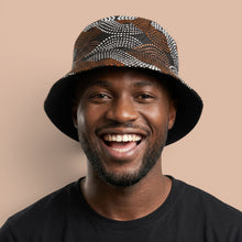 Load image into Gallery viewer, Bucket hat / Fisherman hat with African print - Brown White Wave Pattern - Kids &amp; Adults sizes (Unisex)
