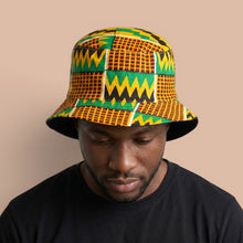 Load image into Gallery viewer, Bucket hat / Fisherman hat with African print - Green Yellow Kente - Kids &amp; Adults sizes (Unisex)
