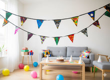 Afbeelding in Gallery-weergave laden, Afrikaanse print vlaggenlijn / stoffen slingers - Zwart lint - 5 meter
