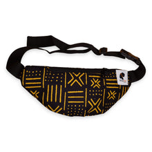 Load image into Gallery viewer, African Print Fanny Pack - Yellow / black bogolan - Ankara Waist Bag / Bum bag / Festival Bag with Adjustable strap
